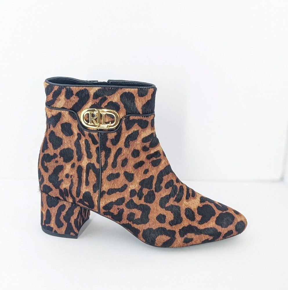 NWOT Lauren Ralph Lauren Leopard Ankle Boots - Picture 2 of 16